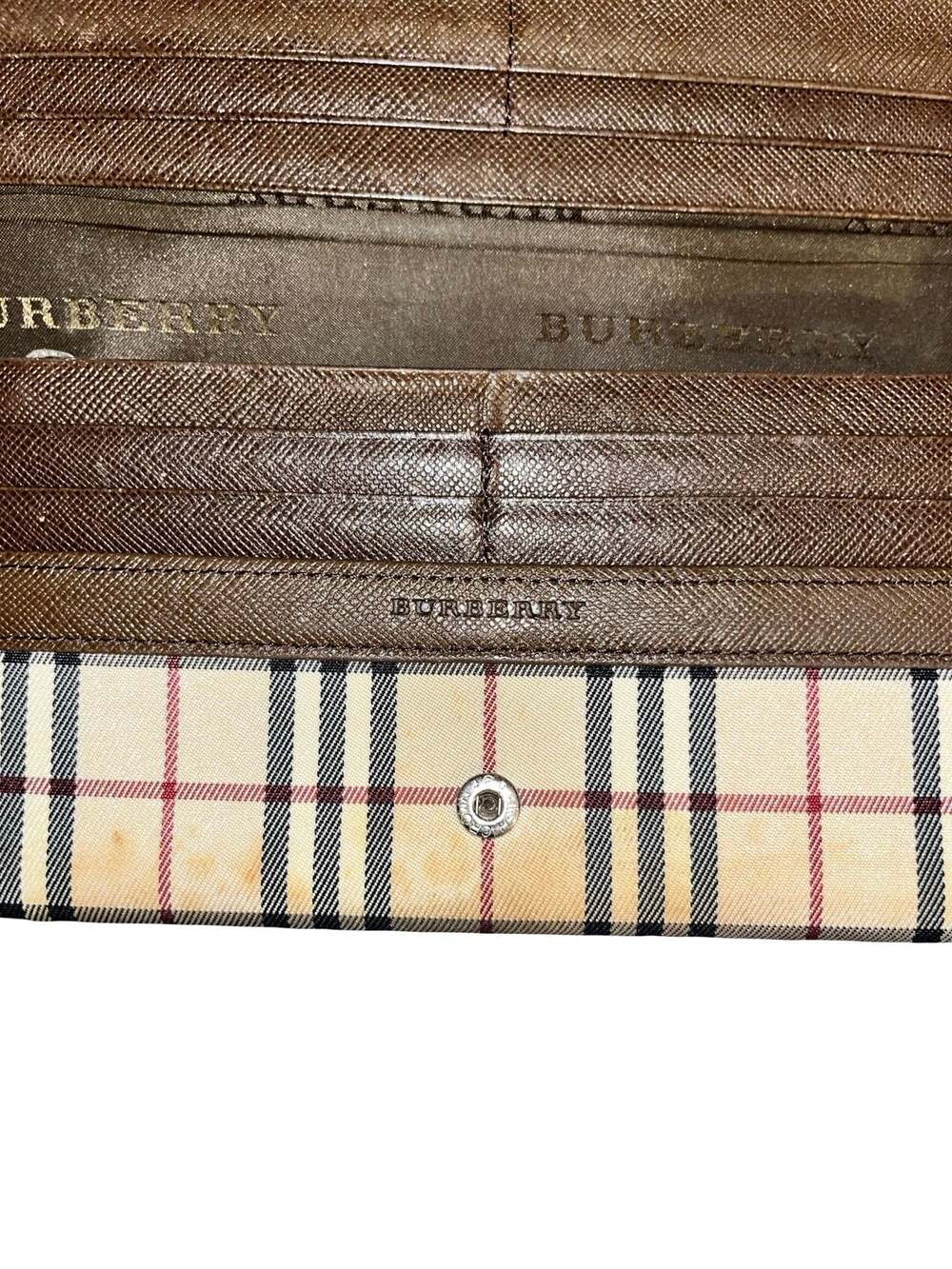 Burberry Vintage Nova Check Canvas & Brown Leather Long Tri-fold Wallet - Picture 7 of 12